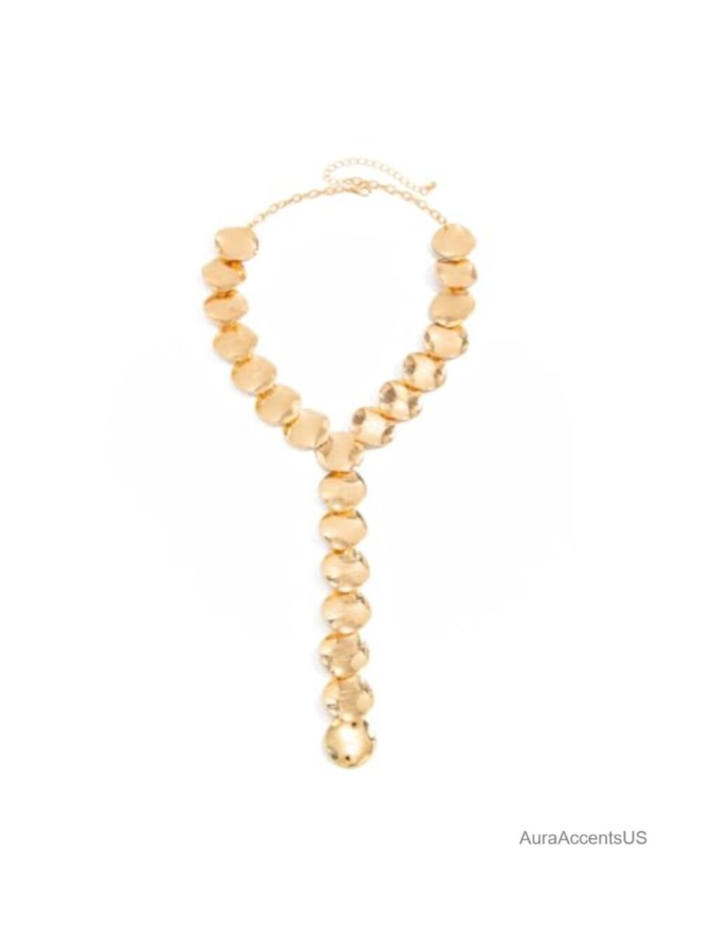 Oversized Irregular Disc Y Necklace Textured Statement Lariat Drop